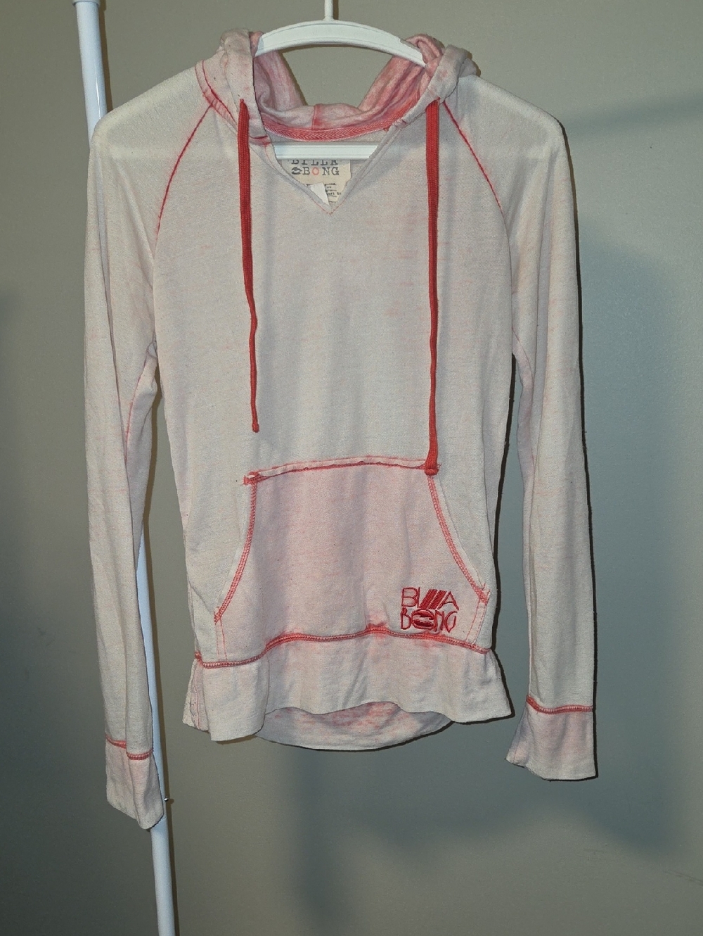 Billabong Pink Hoodie with Red Trim Size S